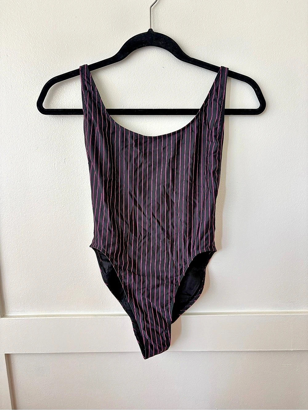 American Apparel SWIM Striped One-Piece in Black & Pink Size Medium